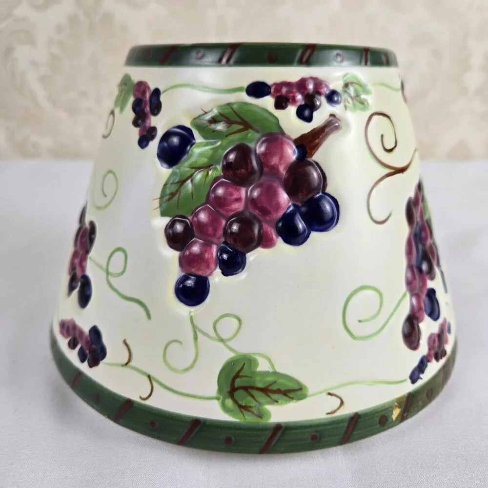 Grape Themed Ceramic Candle Shade/Topper For Use With Jarred Candle